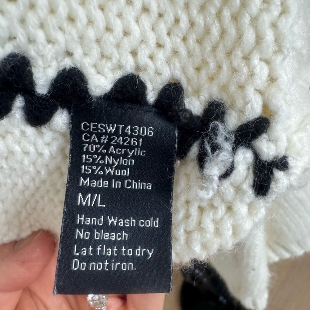 C’est Moi Chunky Knit Sweater Cream Black Contrast Stitch M/L - Picture 5 of 6